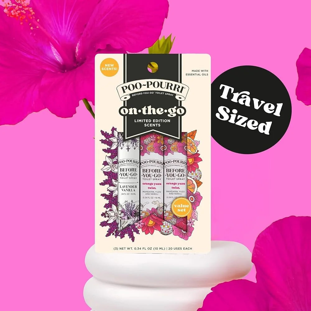 Travel Size Toilet Spray Set 30ml Bathroom Odor Eliminators Plant Based Essential Oils TSA Approved Freshness On-The-Go 3 Pack
