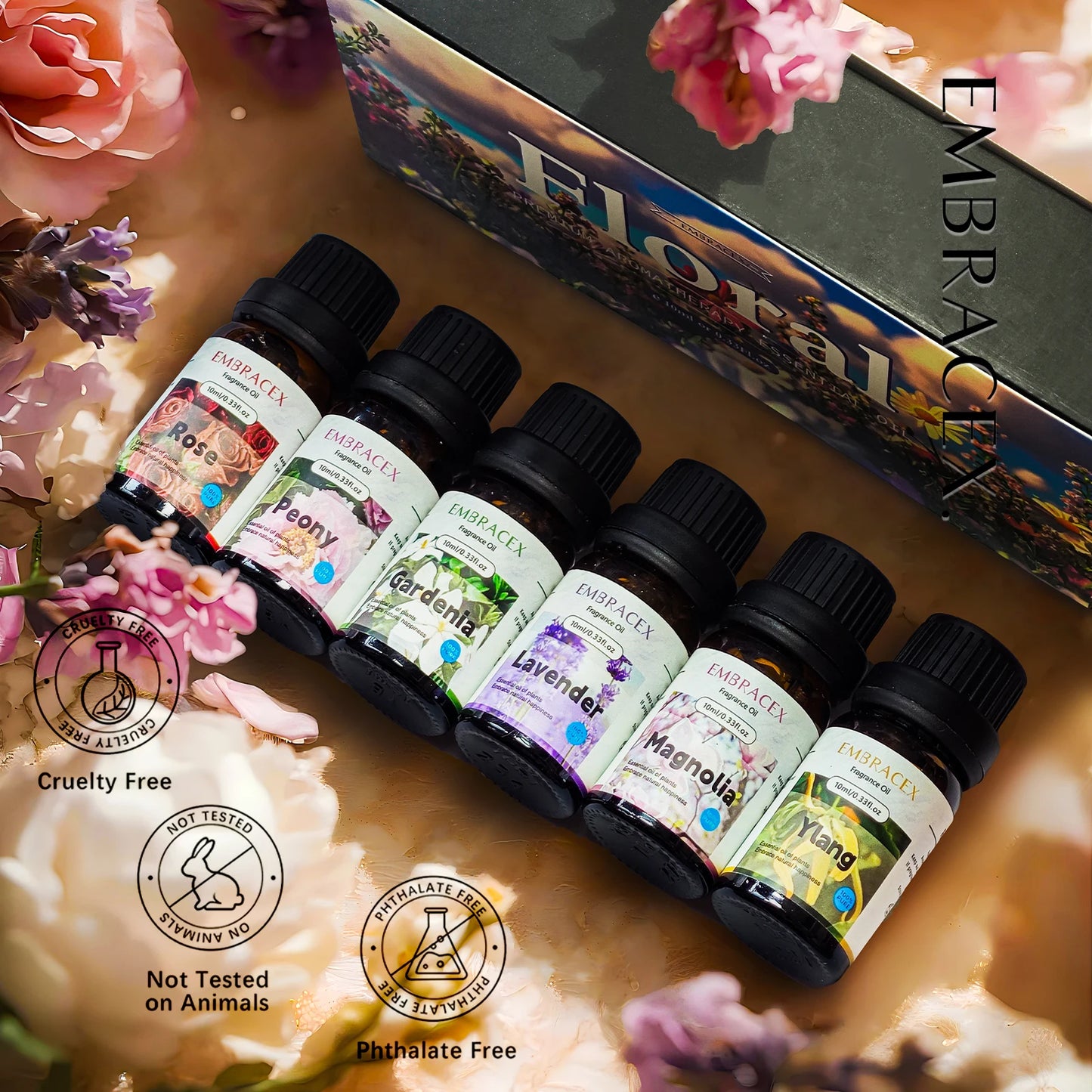 6PCS 10ML Floral Essential Oils Skincare original imported perfumes-Rose Ylang Lavender Magnolia Gardenia Peony-import perfume