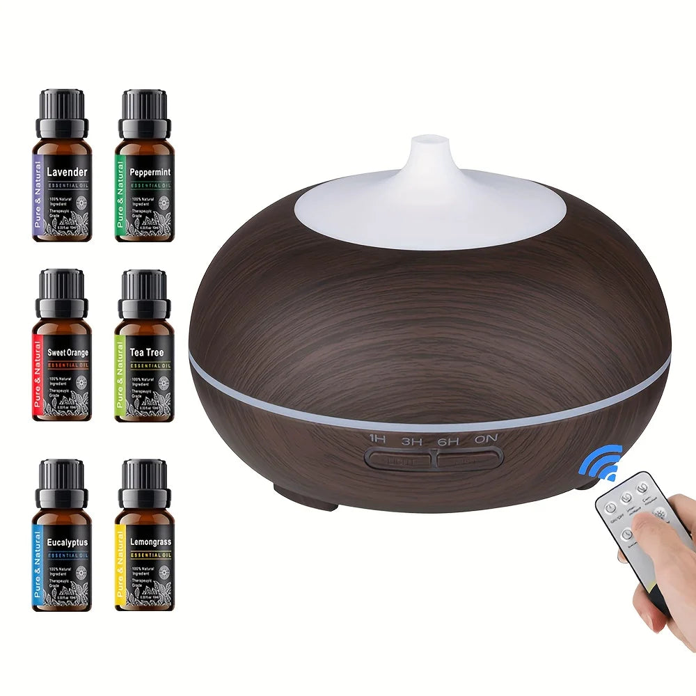 Ultrasonic Aromatherapy Diffuser With 6 Essential Oils 18.6oz Cool Mist Humidifier Auto Shut-Off Timer 7Color LED Light 110/220V