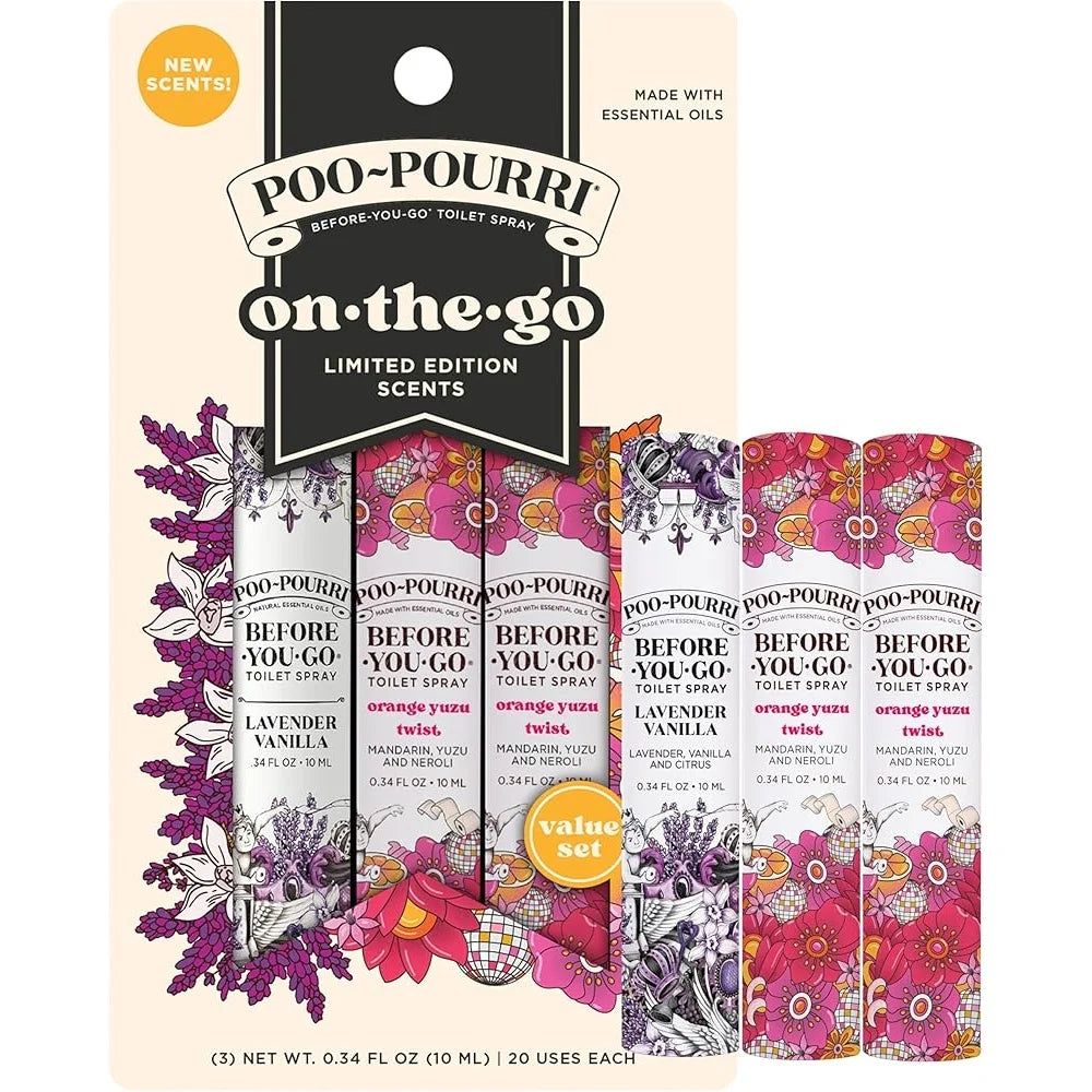 Travel Size Toilet Spray Set 30ml Bathroom Odor Eliminators Plant Based Essential Oils TSA Approved Freshness On-The-Go 3 Pack