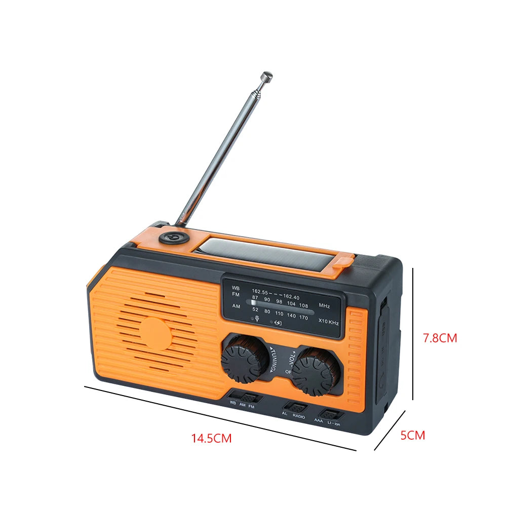 Solar Power Hand Crank Radio AM/FM/WB NOAA Weather Multifunctional Radio LED Flashlight Power Bank for Outdoor Camping Hiking