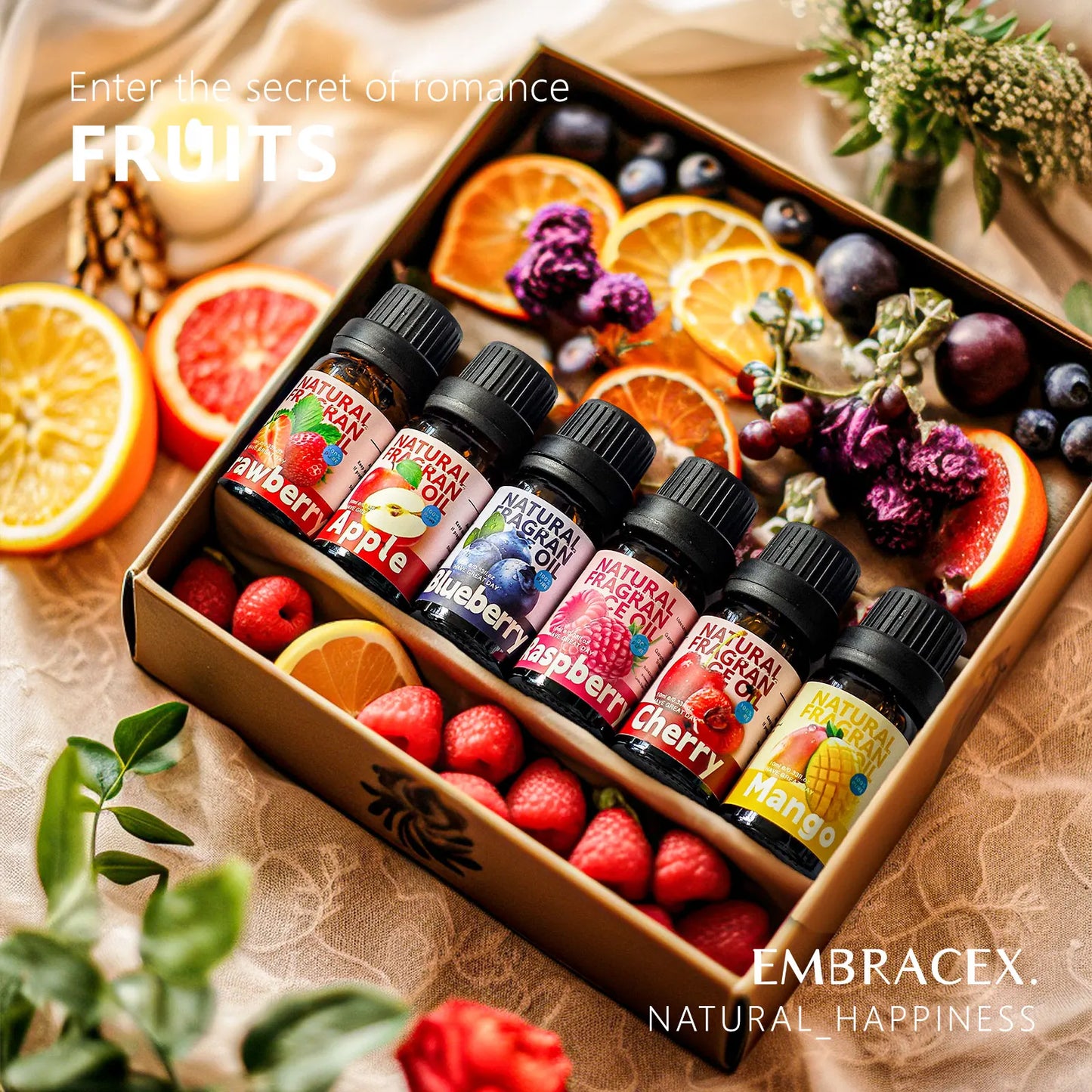 6PCS 10ML Fruits Essential Oils Skincare original imported perfumes-Mango Apple Cherry Strawberry Blueberry Raspberry