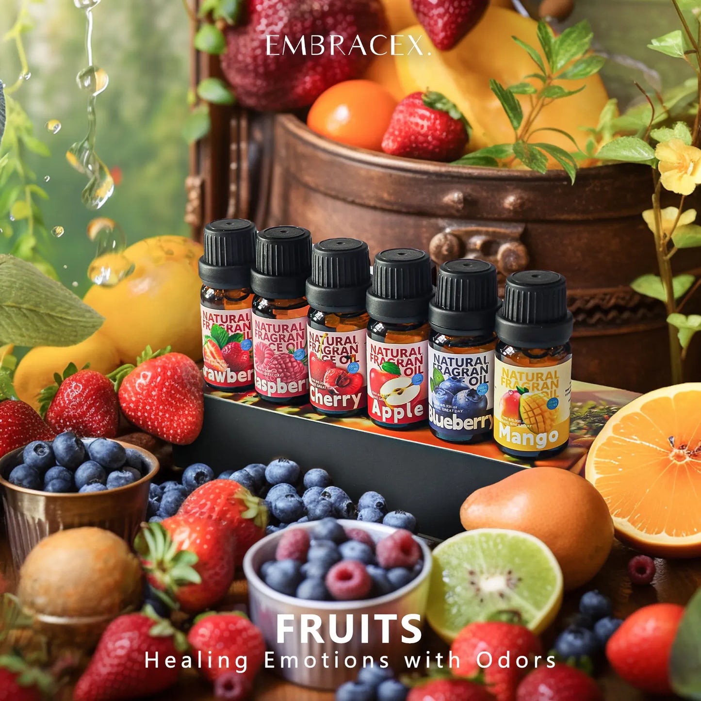 6PCS 10ML Fruits Essential Oils Skincare original imported perfumes-Mango Apple Cherry Strawberry Blueberry Raspberry