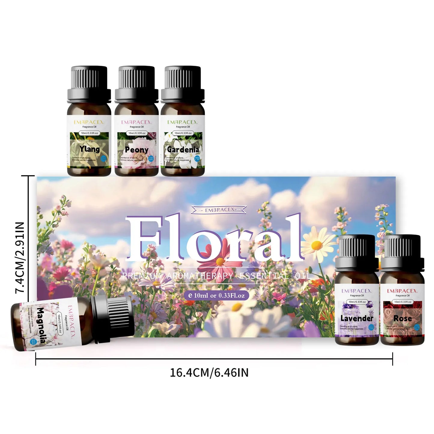 6PCS 10ML Floral Essential Oils Skincare original imported perfumes-Rose Ylang Lavender Magnolia Gardenia Peony-import perfume