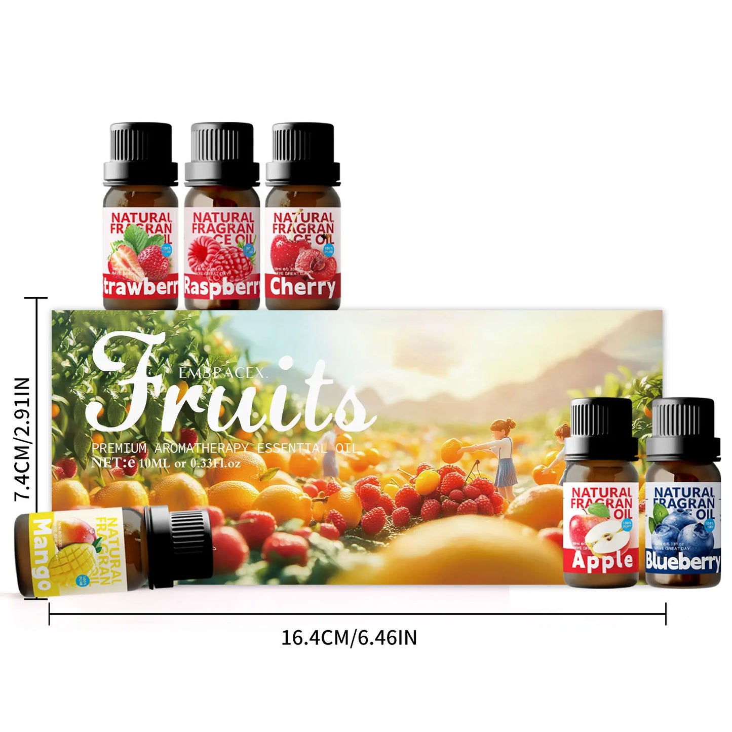 6PCS 10ML Fruits Essential Oils Skincare original imported perfumes-Mango Apple Cherry Strawberry Blueberry Raspberry