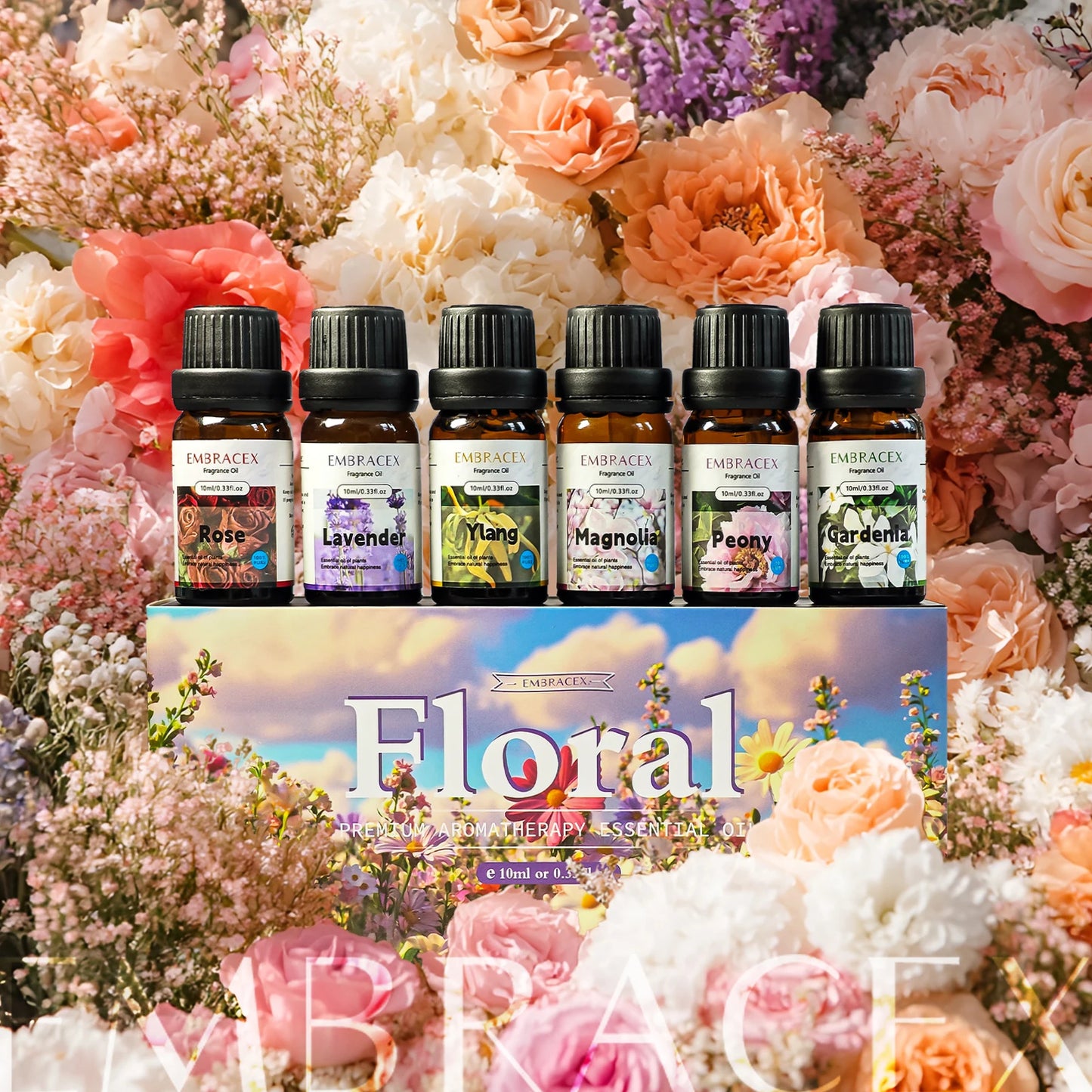 6PCS 10ML Floral Essential Oils Skincare original imported perfumes-Rose Ylang Lavender Magnolia Gardenia Peony-import perfume