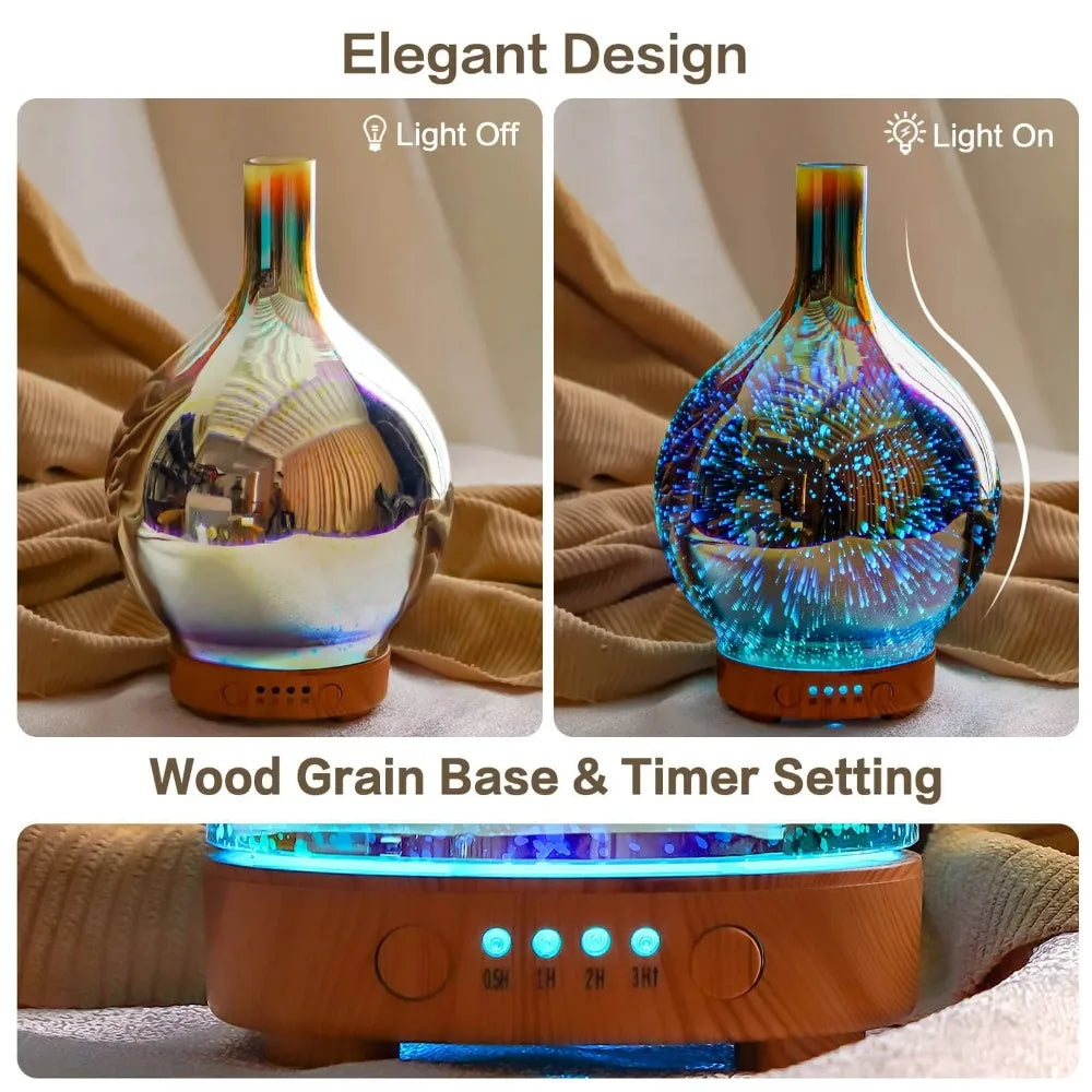 Porseme 100ml 3D Essential Oil Diffuser, Cool Mist Humidifier Ultrasonic Aromatherapy Diffuser,Last 4h,Auto Shut-Off,Air Refresh