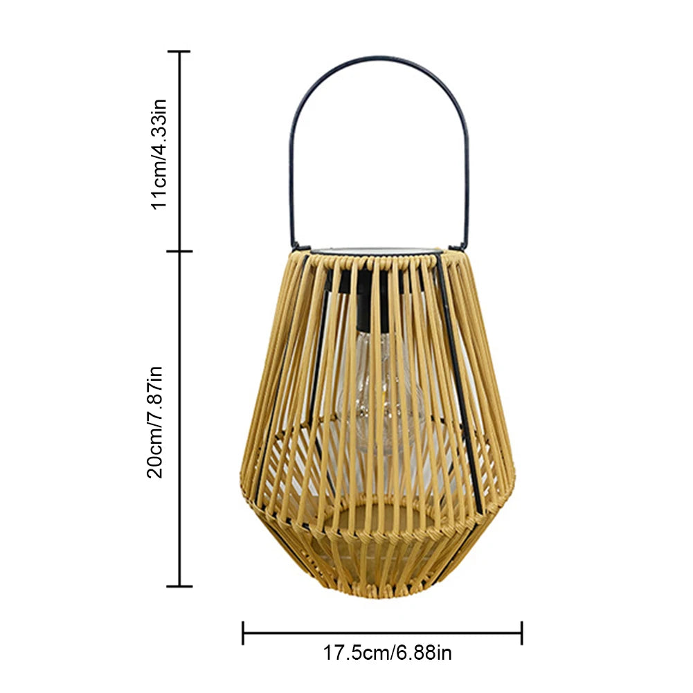 Rattan Solar Lantern IP65 Waterproof Hanging/Standing Solar Powered Decorative Light with Handle for Garden Patio Courtyard Lawn