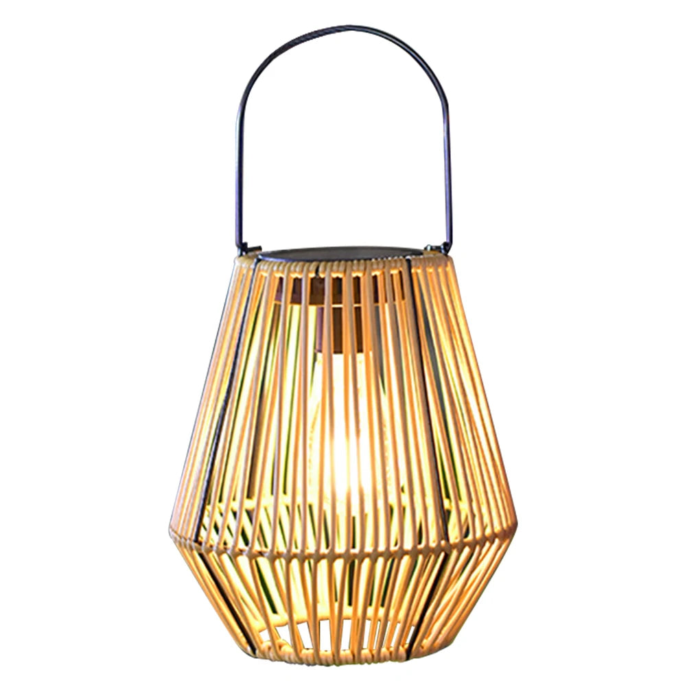 Rattan Solar Lantern IP65 Waterproof Hanging/Standing Solar Powered Decorative Light with Handle for Garden Patio Courtyard Lawn