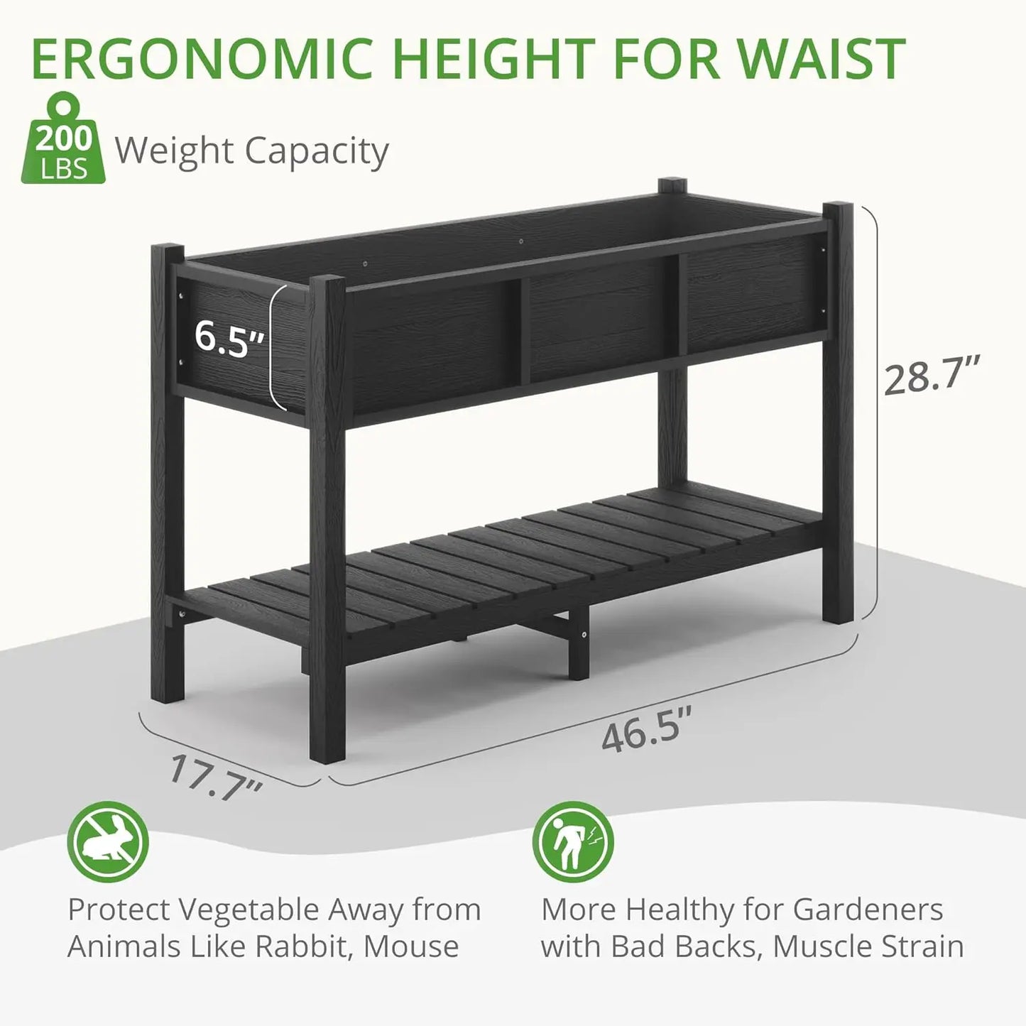 Raised Garden Bed with Tools, 47*18*29 in, Poly Elevated Planter Box with Legs And Storage Shelf, Weather Resistant