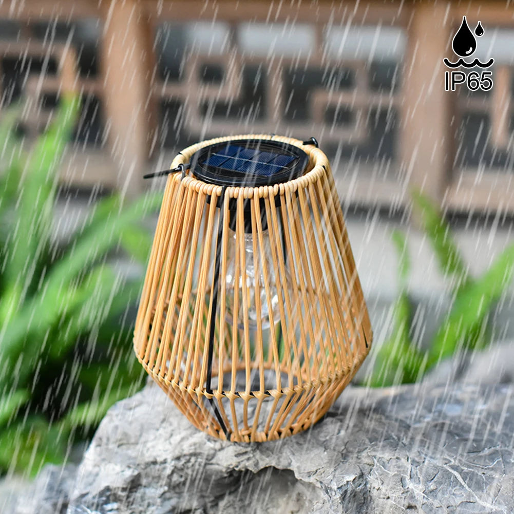 Rattan Solar Lantern IP65 Waterproof Hanging/Standing Solar Powered Decorative Light with Handle for Garden Patio Courtyard Lawn