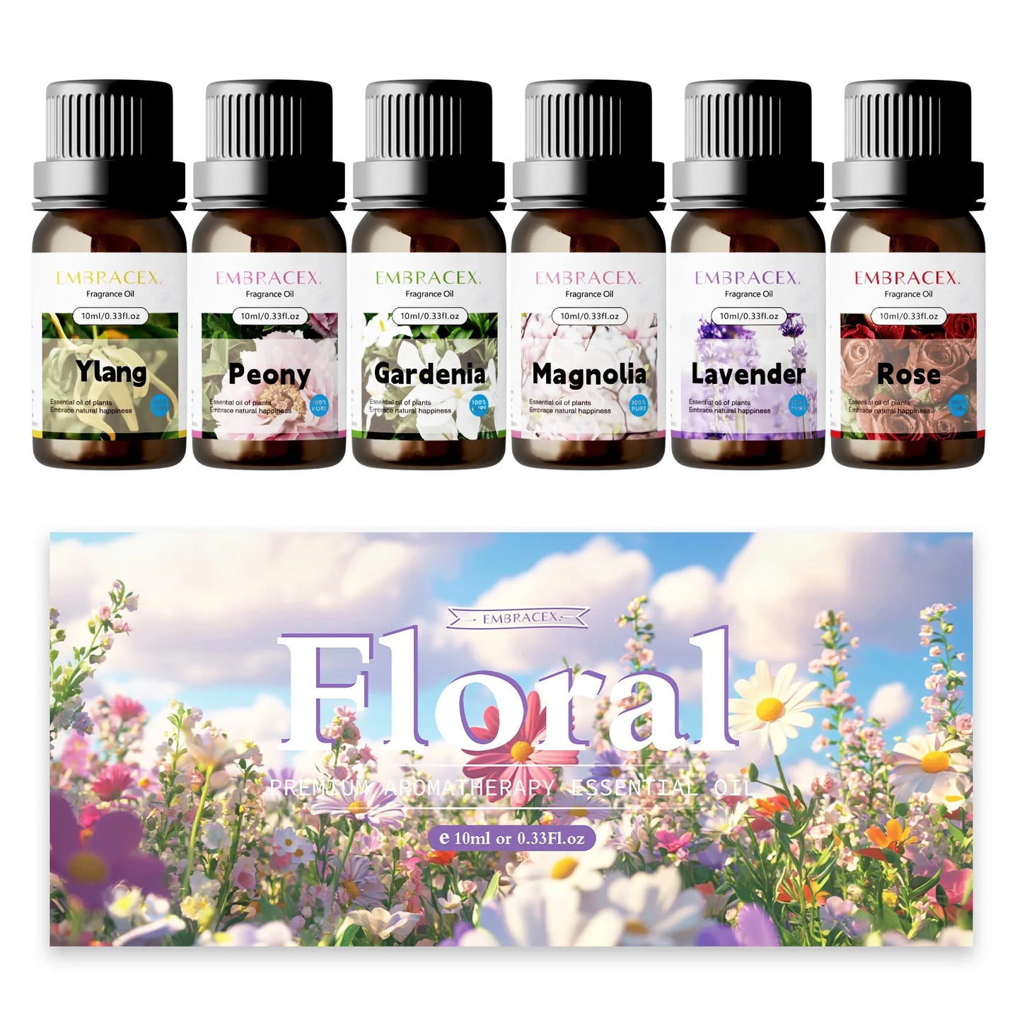 6PCS 10ML Floral Essential Oils Skincare original imported perfumes-Rose Ylang Lavender Magnolia Gardenia Peony-import perfume