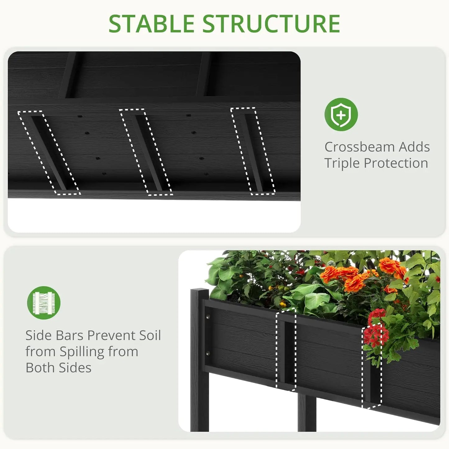 Raised Garden Bed with Tools, 47*18*29 in, Poly Elevated Planter Box with Legs And Storage Shelf, Weather Resistant