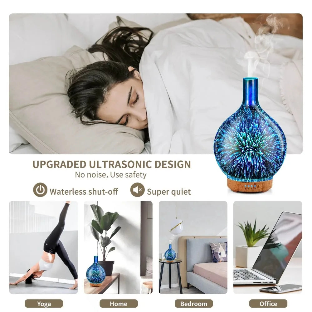 Porseme 100ml 3D Essential Oil Diffuser, Cool Mist Humidifier Ultrasonic Aromatherapy Diffuser,Last 4h,Auto Shut-Off,Air Refresh