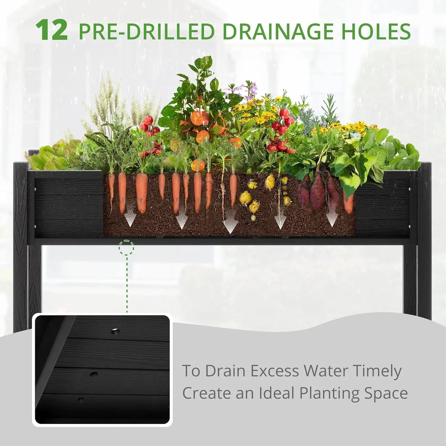 Raised Garden Bed with Tools, 47*18*29 in, Poly Elevated Planter Box with Legs And Storage Shelf, Weather Resistant