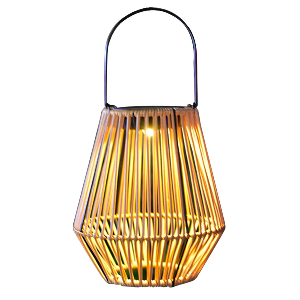 Rattan Solar Lantern IP65 Waterproof Hanging/Standing Solar Powered Decorative Light with Handle for Garden Patio Courtyard Lawn
