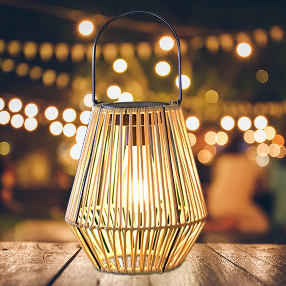 Rattan Solar Lantern IP65 Waterproof Hanging/Standing Solar Powered Decorative Light with Handle for Garden Patio Courtyard Lawn
