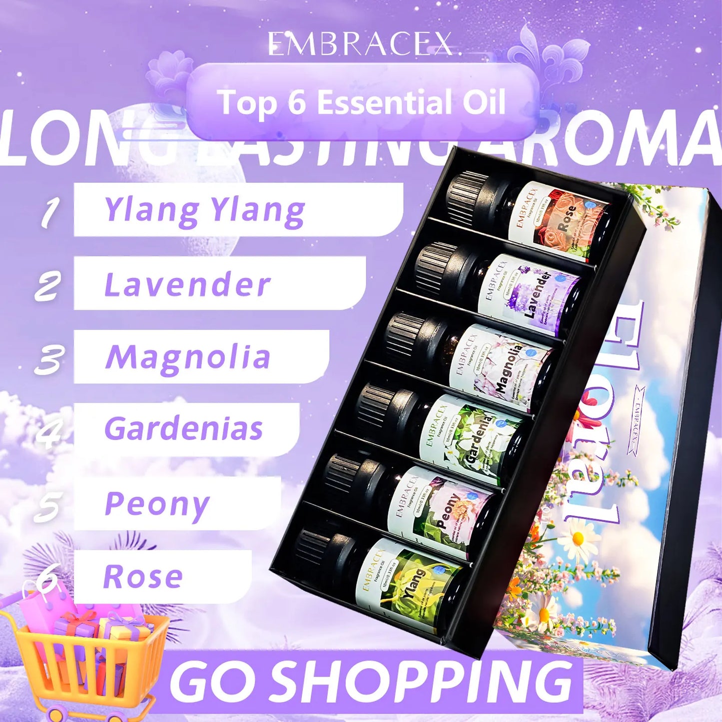 6PCS 10ML Floral Essential Oils Skincare original imported perfumes-Rose Ylang Lavender Magnolia Gardenia Peony-import perfume