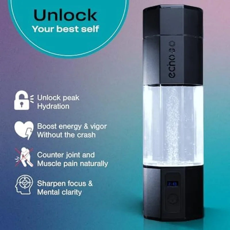 Go+ Hydrogen Water Bottle  Hydrogen Infusion Technology  Rechargeable Water Bottle  SPE & PEM Purification - Active Hydration