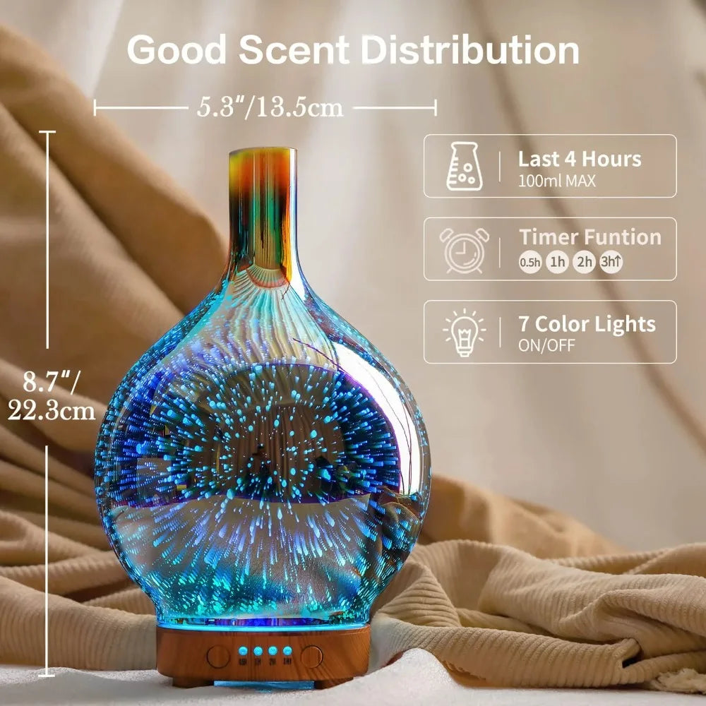 Porseme 100ml 3D Essential Oil Diffuser, Cool Mist Humidifier Ultrasonic Aromatherapy Diffuser,Last 4h,Auto Shut-Off,Air Refresh