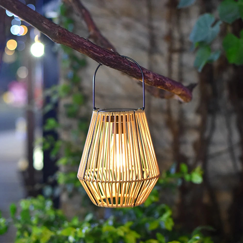 Rattan Solar Lantern IP65 Waterproof Hanging/Standing Solar Powered Decorative Light with Handle for Garden Patio Courtyard Lawn