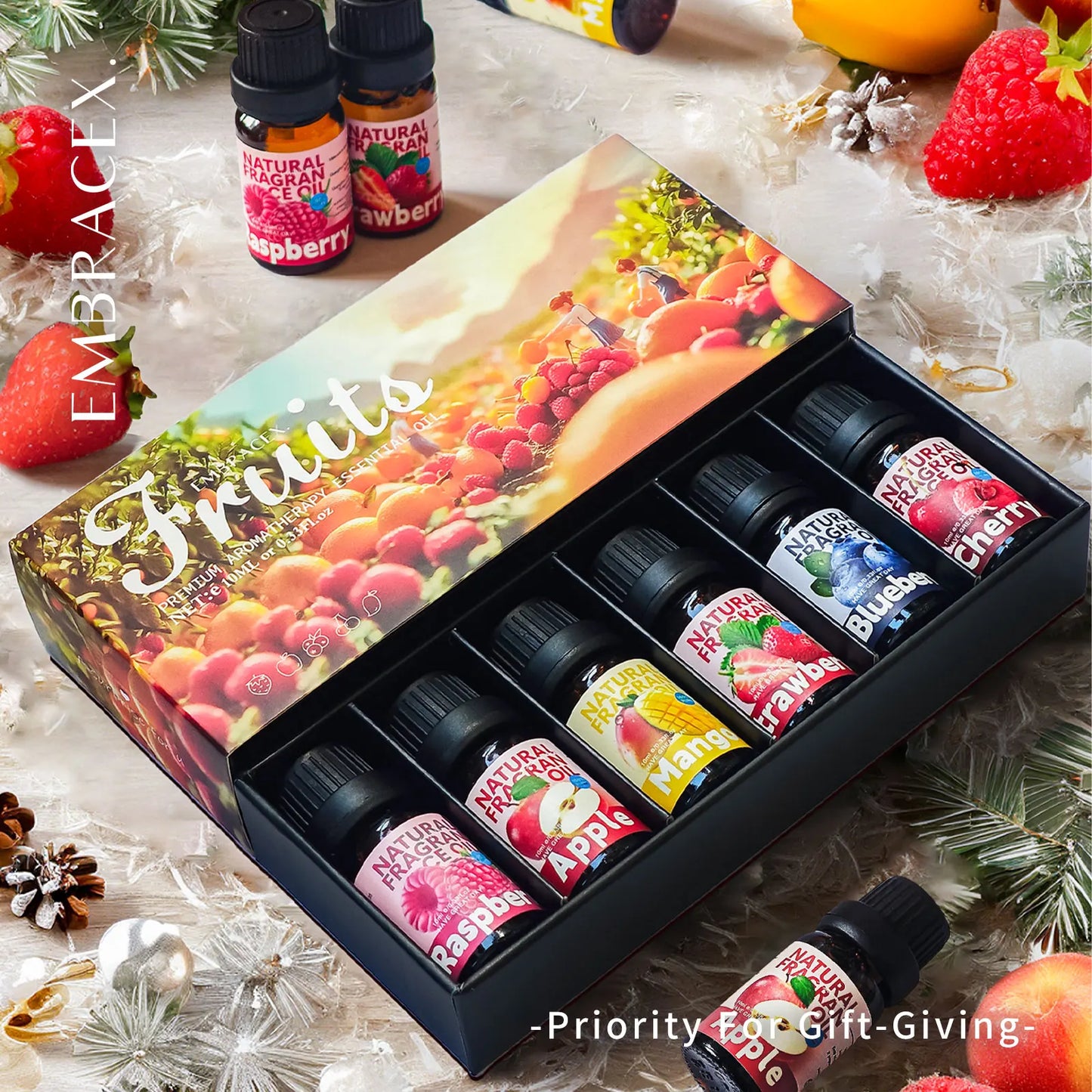 6PCS 10ML Fruits Essential Oils Skincare original imported perfumes-Mango Apple Cherry Strawberry Blueberry Raspberry